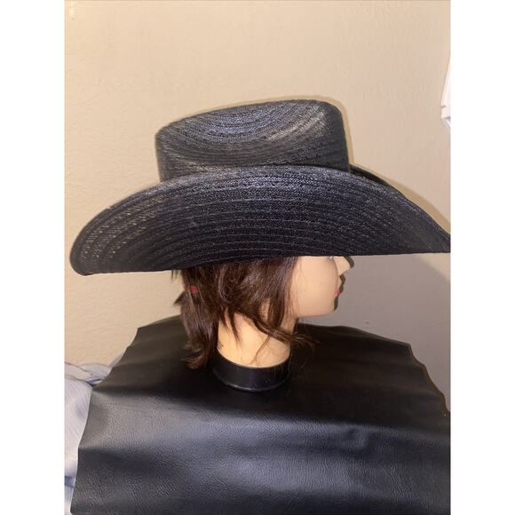 Black Round-Up Straw Hat - Size 7 - Western Cowboy Hat - Picture 5 of 9